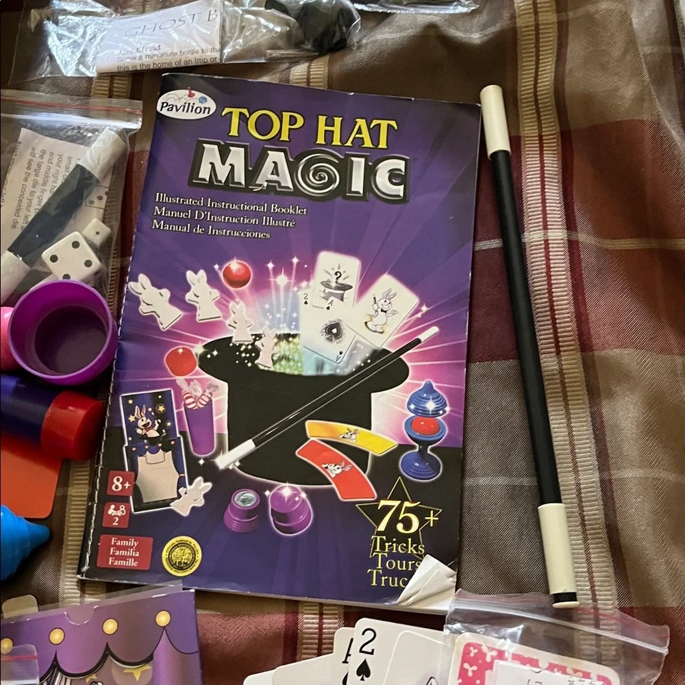 Top Hat Magic Kit Magic 75 Trick Set with box Directions, Top Hat Wand Cards EUC